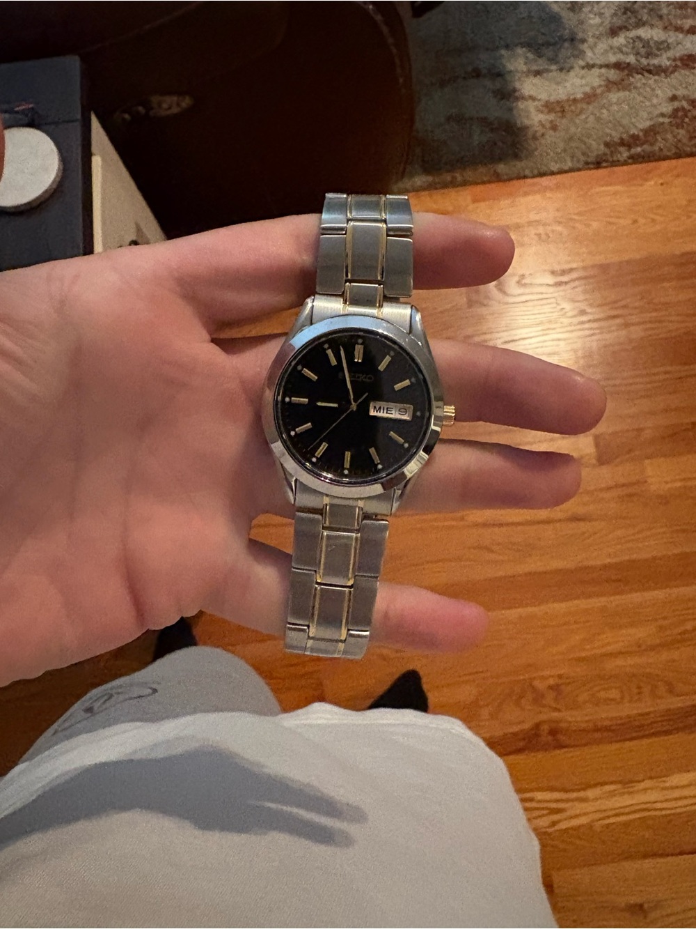 Seiko Silver and Gold Two-Tone Watch with Black Dial
